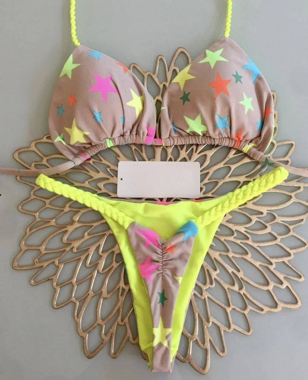 Nuovo bikini da donna con stampa divisa, costumi da bagno, perizoma alla moda, per le vacanze al mare