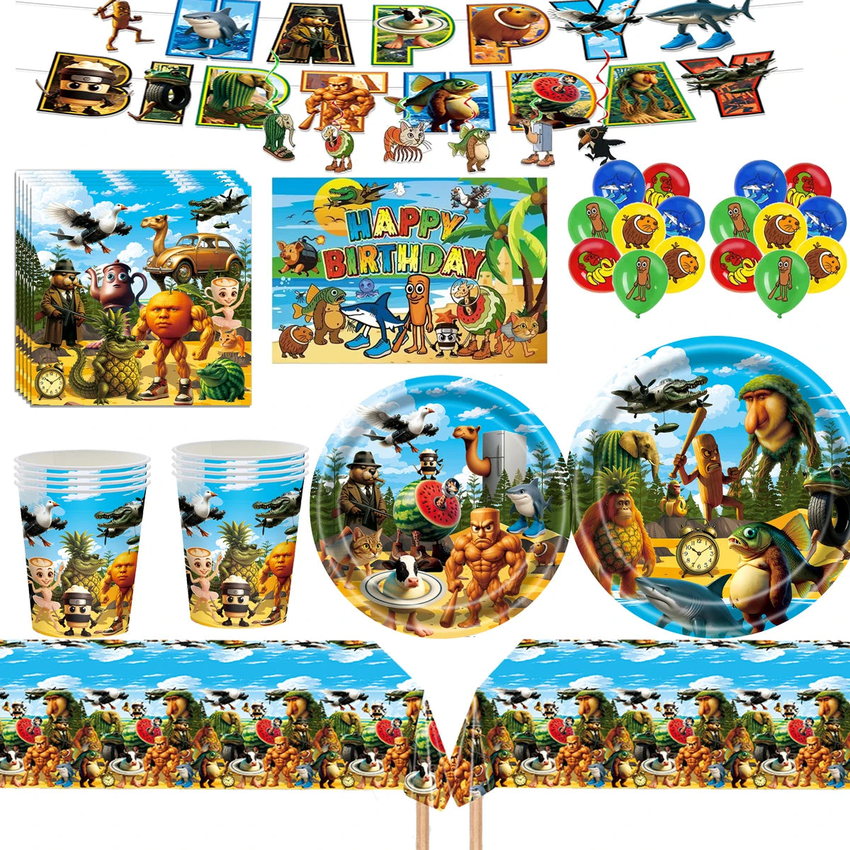 Set di stoviglie usa e getta a spirale per feste di compleanno a tema italiano: piatti, tovaglie, striscioni, bicchieri e tovaglioli di carta per bambini