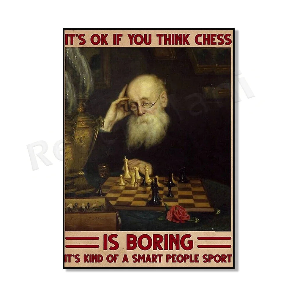 Gioca a scacchi, bere e fare amici poster. Non importa se pensi ai scacchi è noioso, è un poster sportivo popolare intelligente