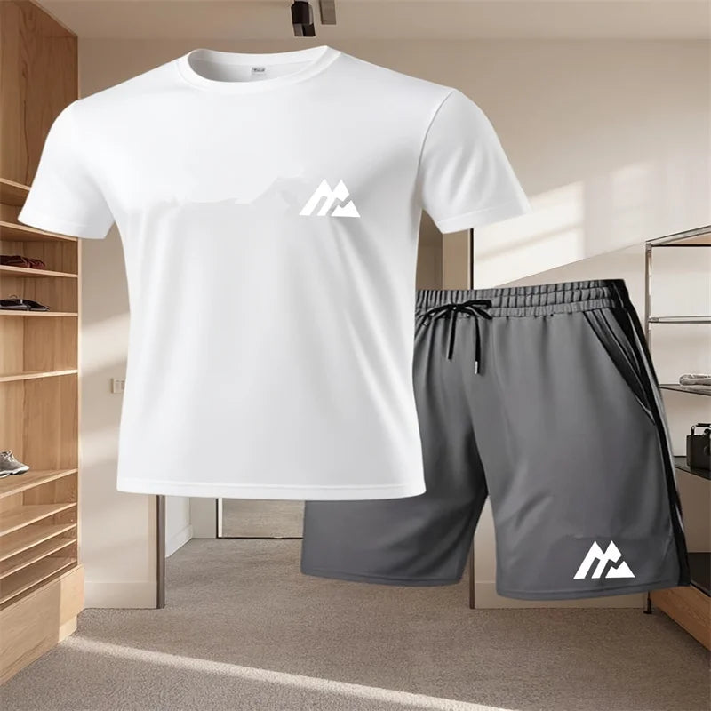 Set Sportivo da Uomo alla Moda, Maglietta a Maniche Corte e Pantaloncini, Completo Sportivo a Collo Tondo, Set 2 Pezzi