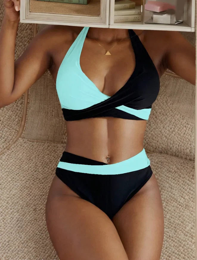 New Sexy Backless Bikini Cross Strap Color Collision Swimwear Women Split Bikini Set due pezzi costume da bagno Beachwear costume da bagno