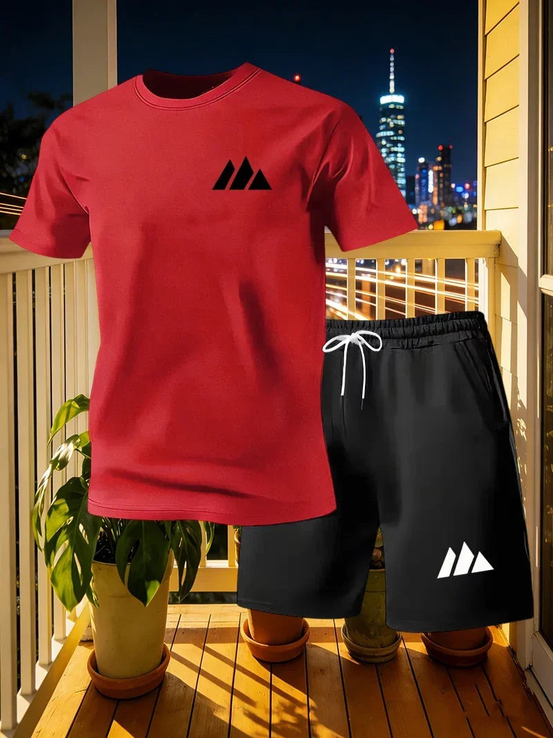 Set Estivo da Uomo: T-shirt a Maniche Corte ad Asciugatura Rapida e Pantaloncini, Completo Sportivo Urbano alla Moda per Corsa