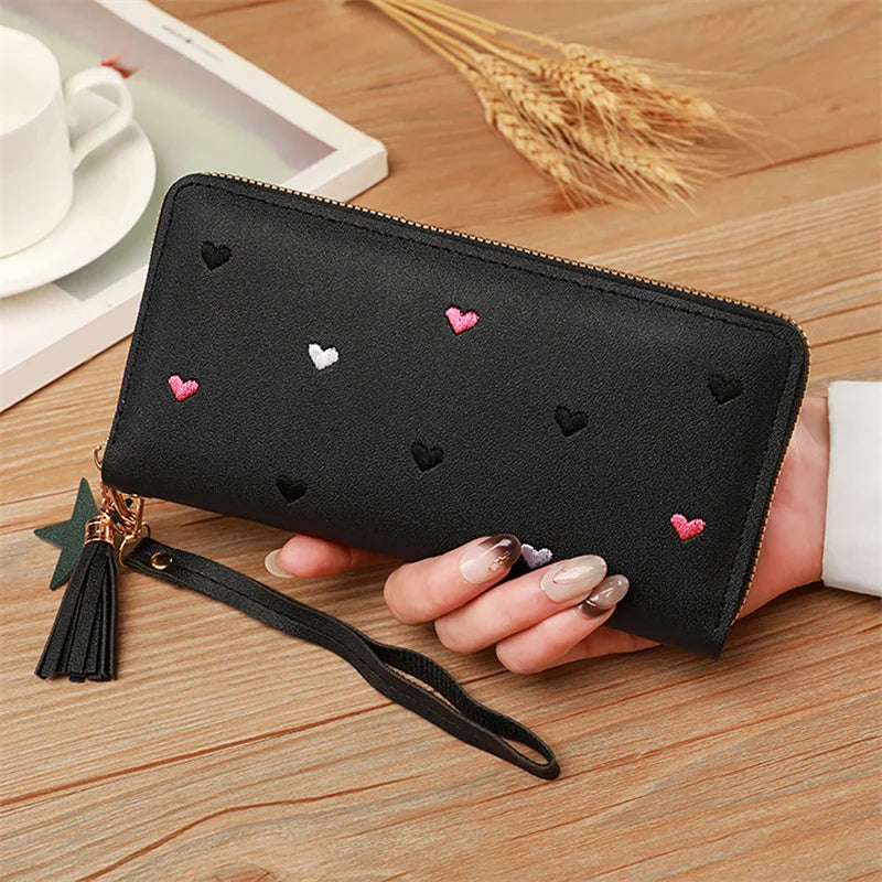 Portafogli lunghi da donna Portafogli di lusso con cuore d'amore per porta carte da tasca per soldi da donna Portafogli femminili Pochette per telefono
