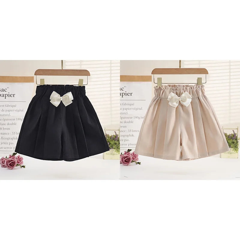 1/2/3 Pezzi Pantaloncini Larghi Estivi per Ragazze, Abbigliamento Casual da Esterno, Pantaloncini Sottili Traspiranti, Gonnellino con Fiocco, Abbigliamento Moda Bambina