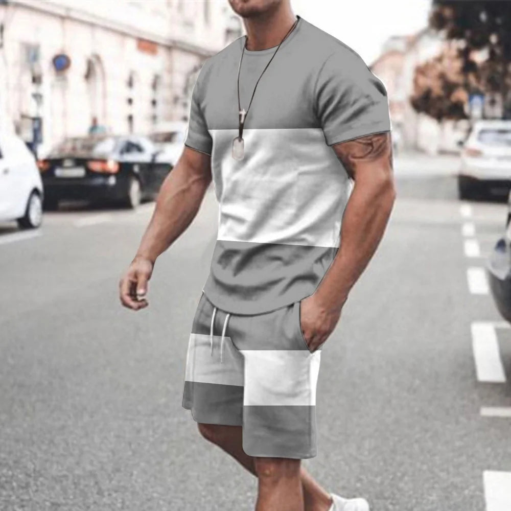 Completo Sportivo Casual da Uomo Due Pezzi: T-Shirt a Maniche Corte e Pantaloncini, Comodo per l'Estate, Attività all'Aperto e Uso Quotidiano