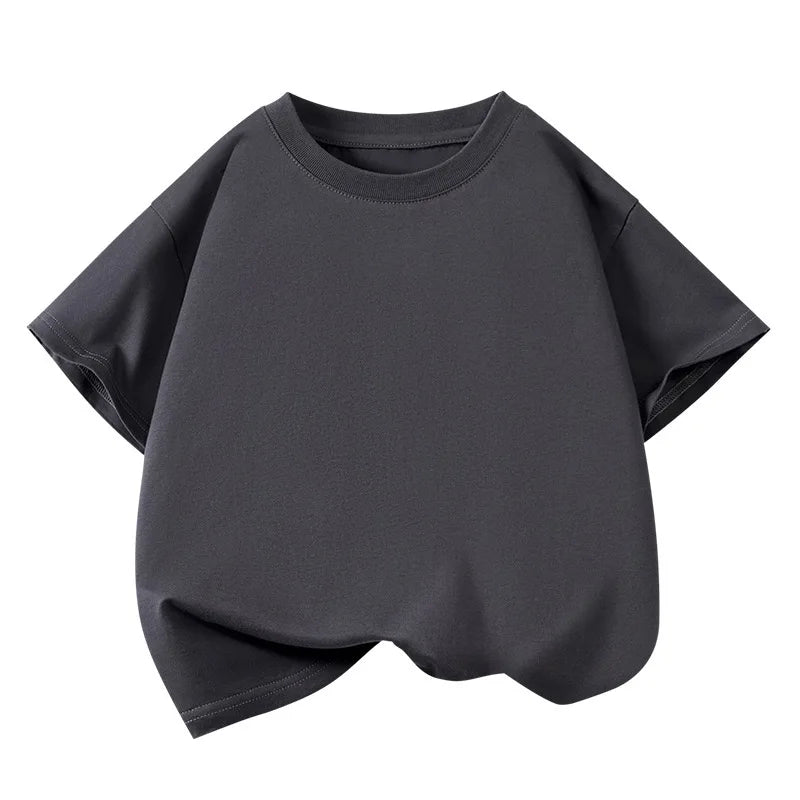 T-shirt sportiva casual a maniche corte in puro cotone per bambini, tinta unita, girocollo, estiva, traspirante, morbida, per bambini