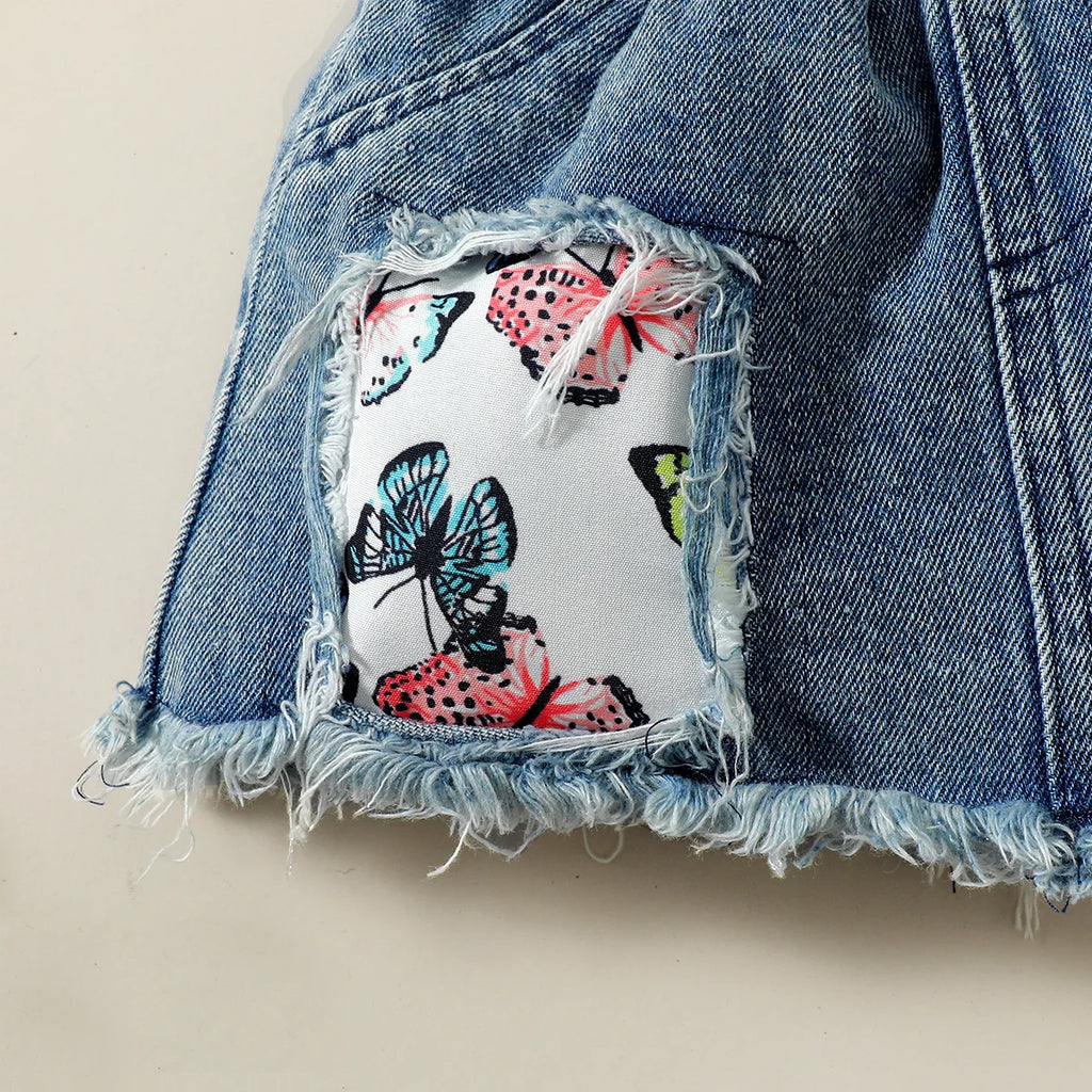 Vestito da coperta a triangolo a maniche corte con stampa di lettere estive casual per ragazze + gonna di jeans Set da due pezzi per neonato