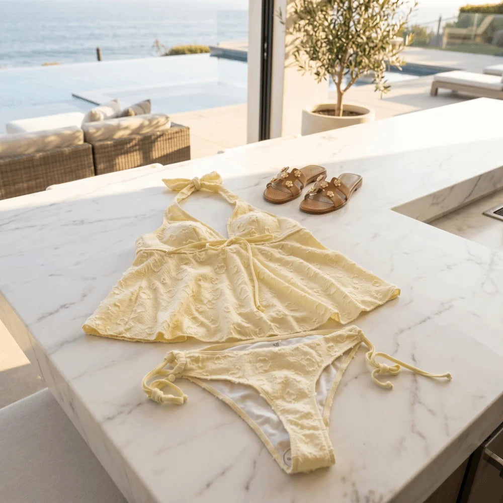 Elegante Costume da Bagno Bikini a Due Pezzi con Scollo all'Americana e Scollo a V, Vestibilità Slim, Set da Spiaggia Estivo Y2K per Donna