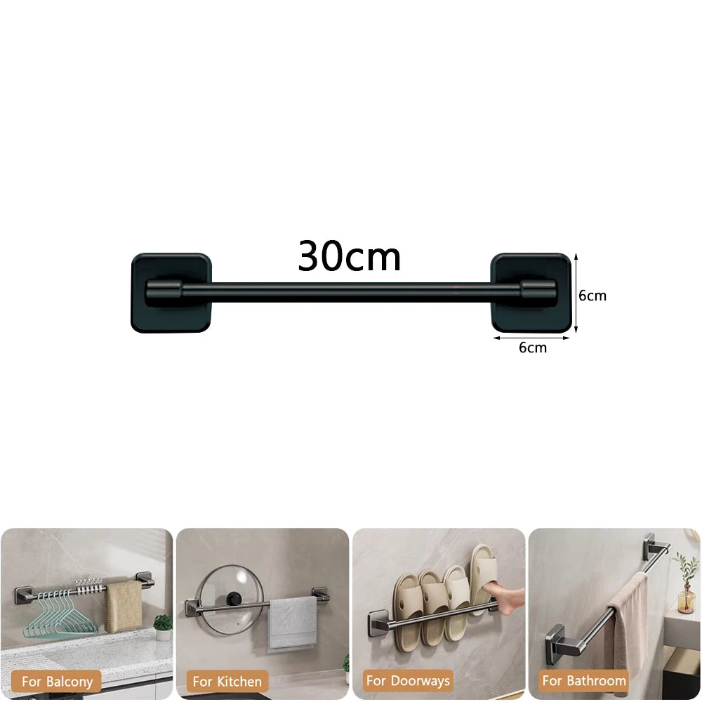Bathroom Towel Rack Punch Free Black White Grey Bath Towel Rack Self-Adhesive Towel Bar Bathroom Kitchen Hardware Accessories