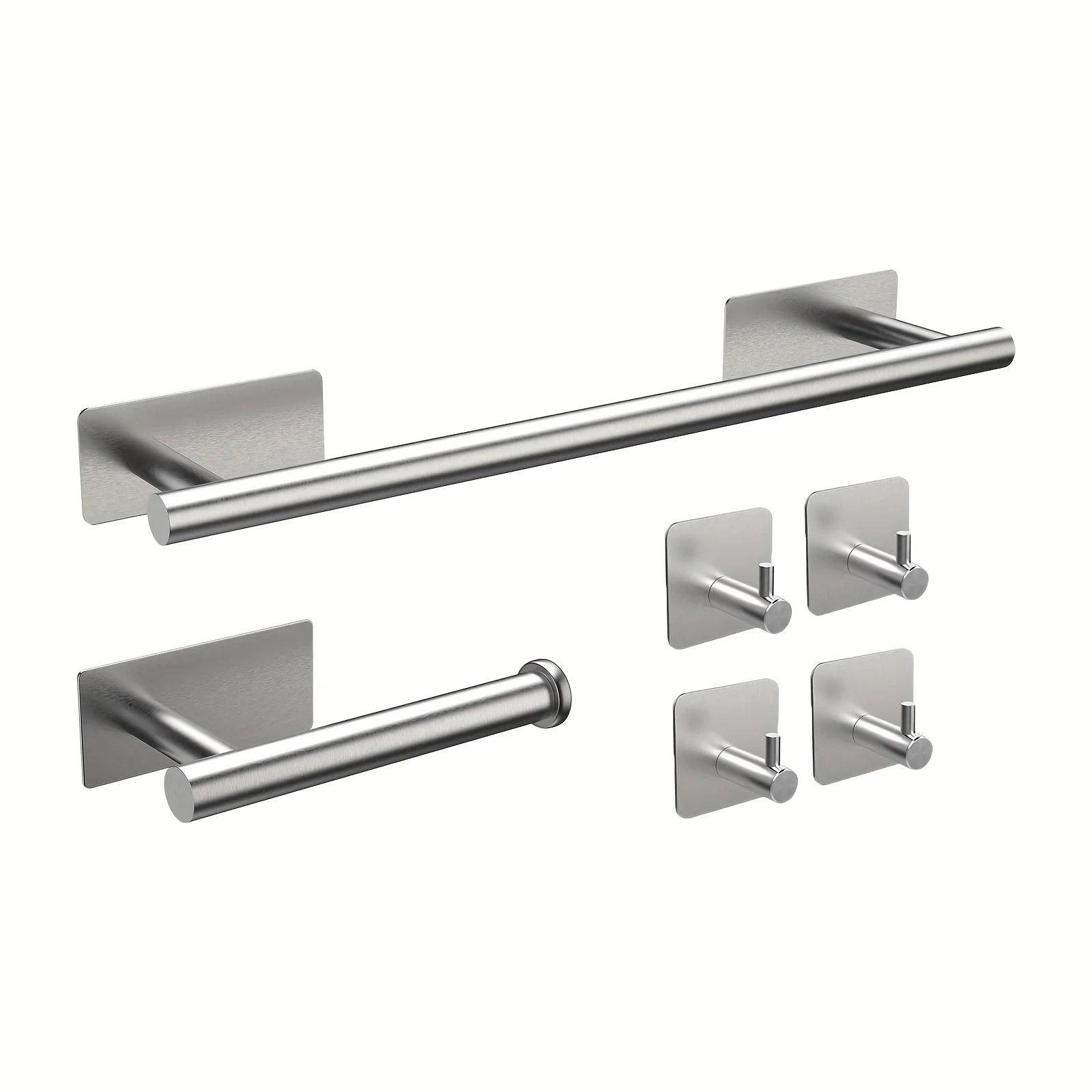 6pcs Stainless Steel Bathroom Accessory Set No-Drill Towel Rack Tissue Holder And Hooks Combo for Bathroom Organizer and Storage