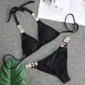 Catene di metallo con scollo all'americana Strass Diamante Bikini Costume da bagno donna Costumi da bagno femminili Due pezzi Bikini set Costume da bagno brasiliano Swim