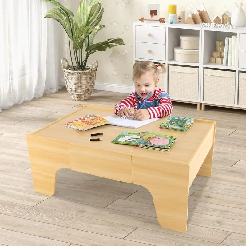 Set Trenino in Legno da 84 Pezzi con Tavolo Reversibile e Rimovibile