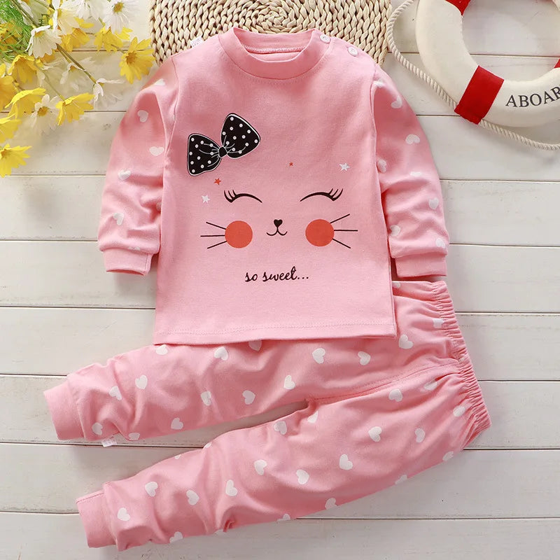 Vestiti per la casa della neonata pigiama pantaloni lunghi t-shirt biancheria intima del fumetto 2 pezzi modello gatto del fumetto vestiti per ragazze vestito da 0 a 6 anni