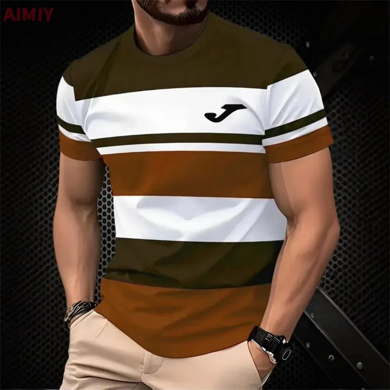T-shirt stampata a righe da uomo T-shirt estiva casual da esterno girocollo a maniche corte Novità nella maglietta alla moda da uomo