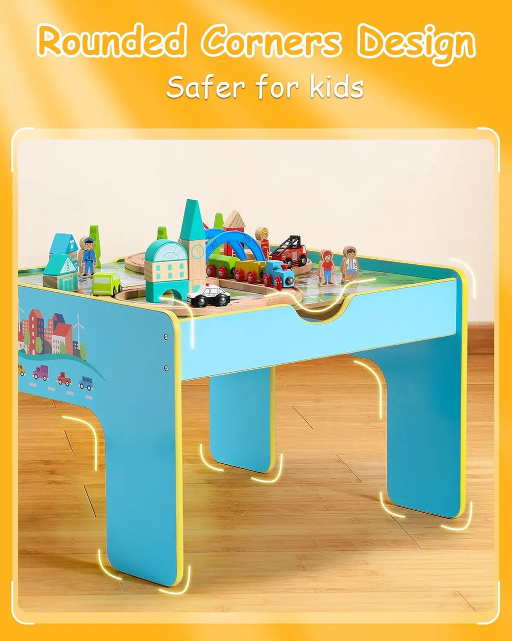 Tavolo da treno in legno, tavolo da attività 2 in 1 per bambini, set di treni in legno con scatola portaoggetti, regalo per bambini piccoli, ragazzi e ragazze