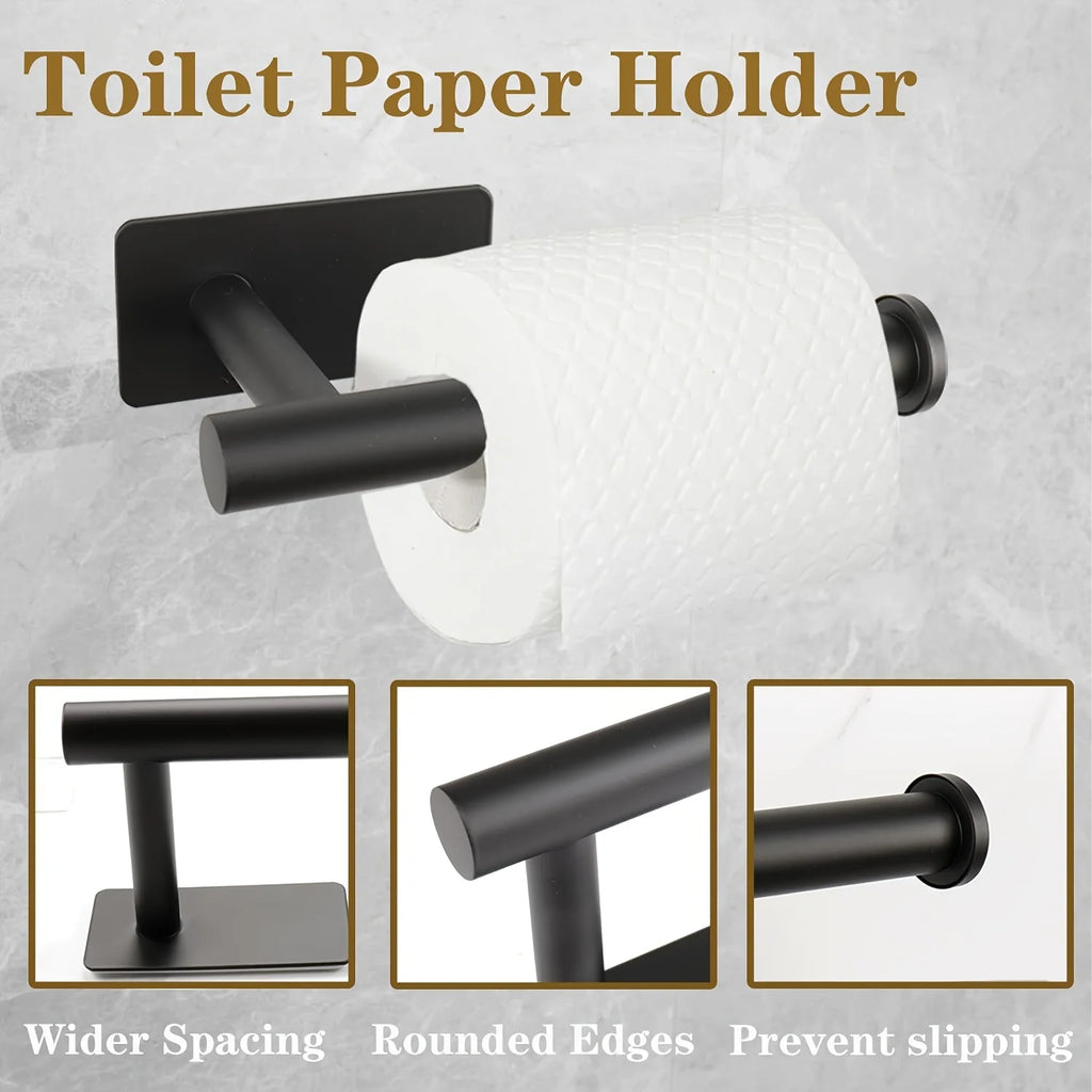 6pcs Stainless Steel Bathroom Accessory Set No-Drill Towel Rack Tissue Holder And Hooks Combo for Bathroom Organizer and Storage
