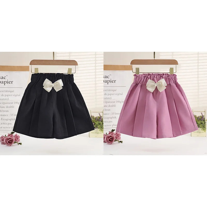 1/2/3 Pezzi Pantaloncini Larghi Estivi per Ragazze, Abbigliamento Casual da Esterno, Pantaloncini Sottili Traspiranti, Gonnellino con Fiocco, Abbigliamento Moda Bambina