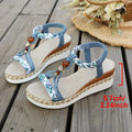 Sandali stile Boho da donna con tacco basso, suola spessa, intrecciati e traforati, scarpe casual per l'uso all'aperto