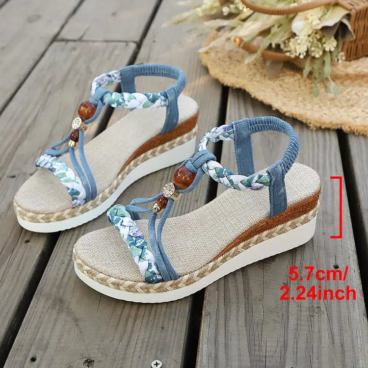 Sandali stile Boho da donna con tacco basso, suola spessa, intrecciati e traforati, scarpe casual per l'uso all'aperto