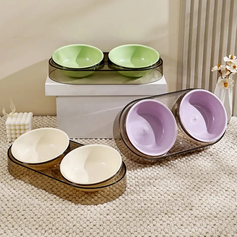 Dog Food Bowl Adjustable Cat Water Bowl Double Bowls for Dogs Feeding Neck Protector Detachable Dog Food Container Pet Supplies