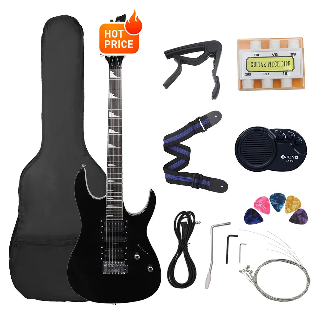 Chitarra elettrica a 6 corde 24 tasti Chitarra elettrica con corpo in acero Guitarra con altoparlante per borsa Parti e accessori per chitarra necessari