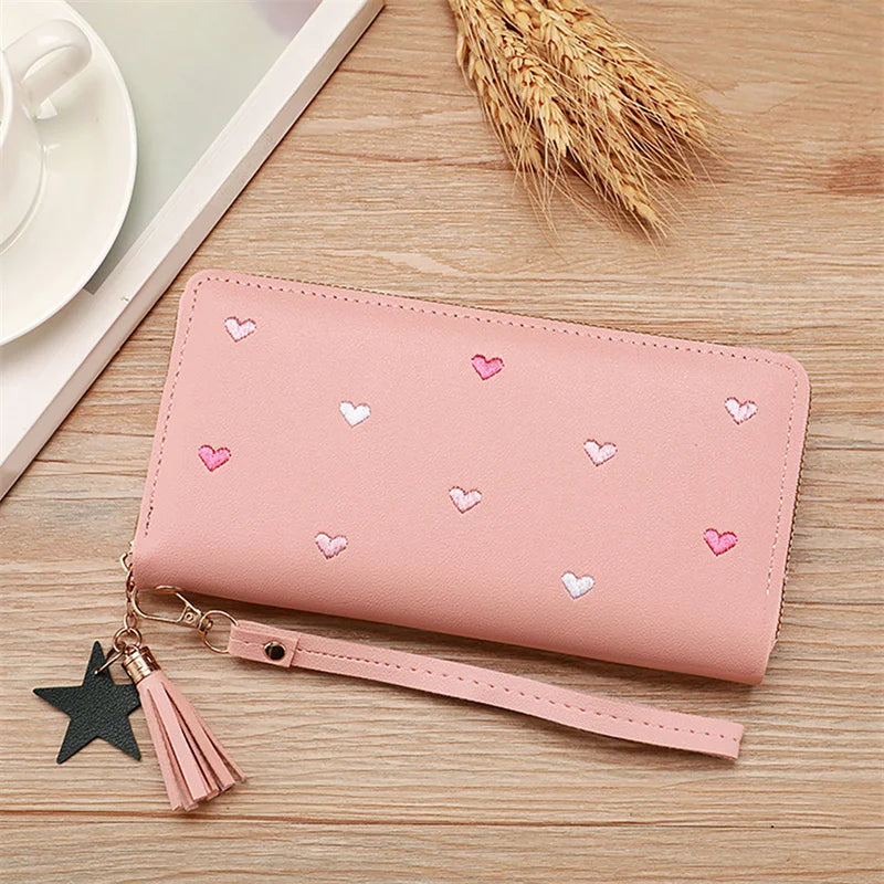 Portafogli lunghi da donna Portafogli di lusso con cuore d'amore per porta carte da tasca per soldi da donna Portafogli femminili Pochette per telefono