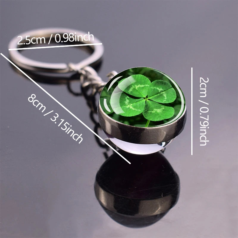 Portachiavi trifoglio Quadrifoglio Palla di vetro Ciondolo doppio lato Portachiavi in metallo Regalo gioielli fortunati per uomo Dropshipping