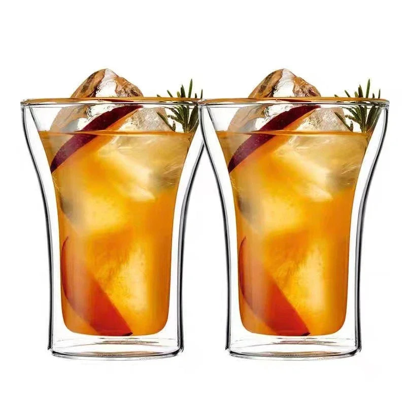 JUSTINLAU 1/2/4 Pezzi Tazza da Caffè in Vetro a Doppia Parete, Bicchiere Trasparente Termoisolante per Acqua, Tazza per Colazione, Bicchiere per Bevande Fredde, Boccale da Birra
