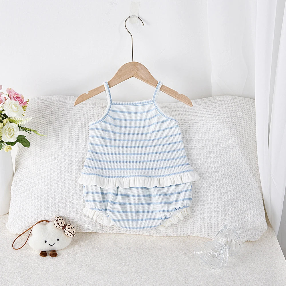 Set di canotta e Bloomer estivi per bambina 0-3 anni Elegante gilet e pantaloncini a righe Completo da 2 pezzi Abbigliamento per bambini carino