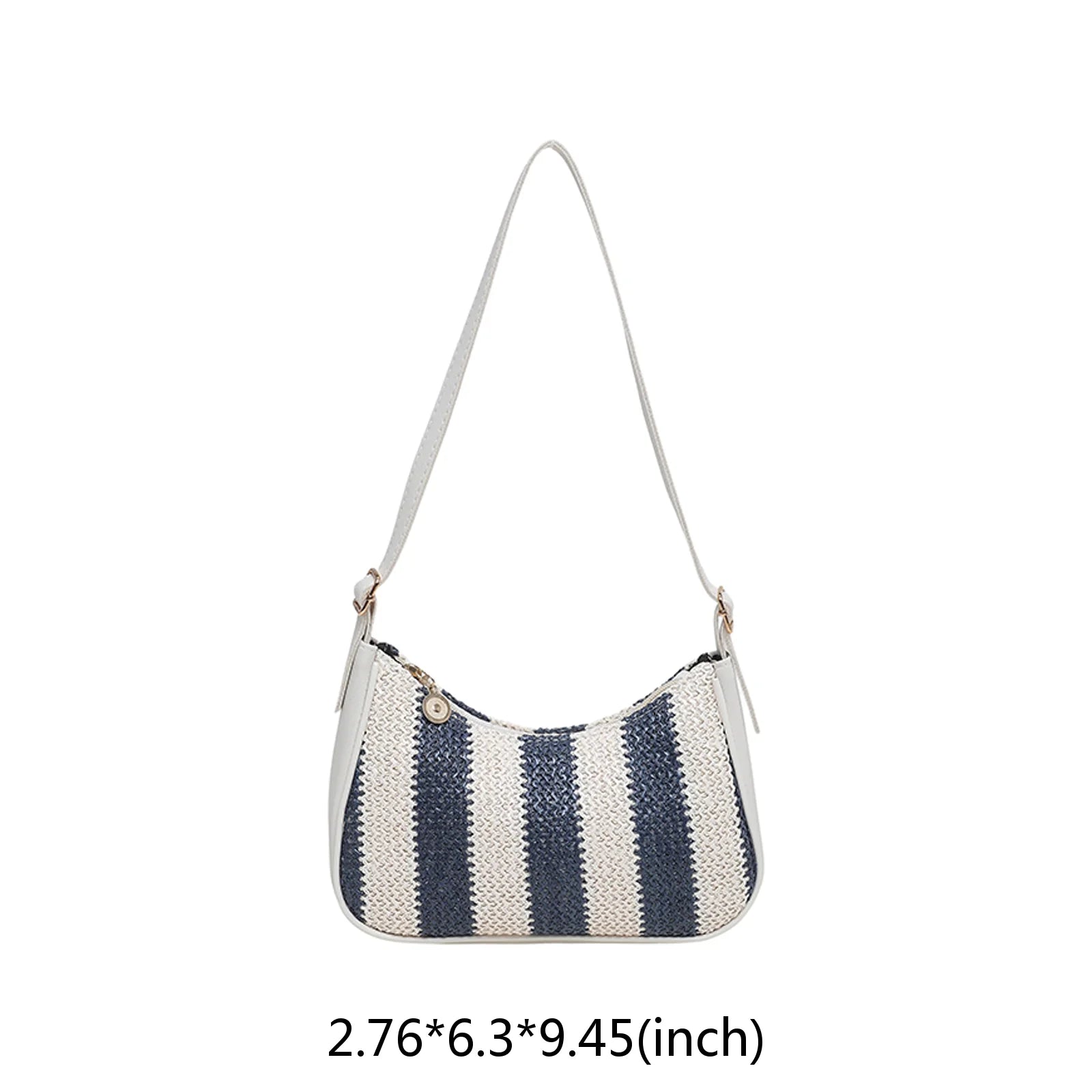 Borse a Spalla da Donna a Righe in Paglia, Borsa a Tracolla in Rattan Intrecciato con Cerniera, Pochette Hobo Femminile