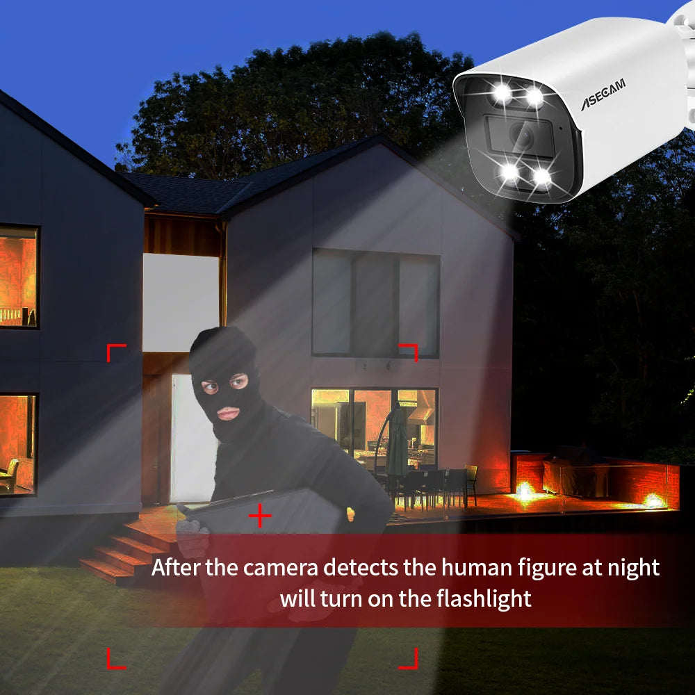 ASECAM 4K 8MP IP Camera Outdoor CCTV POE Audio H.265 Onvif AI Human Detection Color Light Alarm Security Surveillance Camera