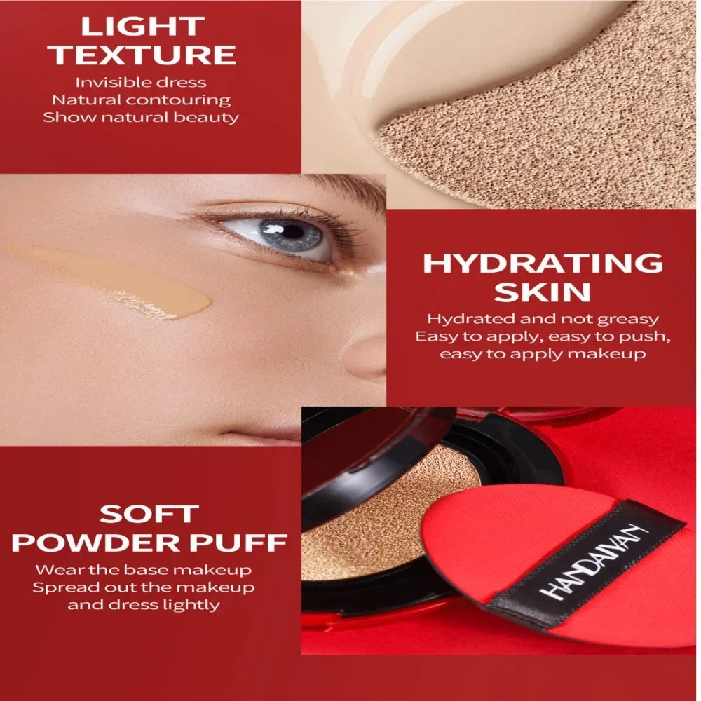Fondotinta coreano Air Cushion - Correttore idratante naturale leggero Base per trucco a lunga durata per donna con controllo dell'olio sbiancante
