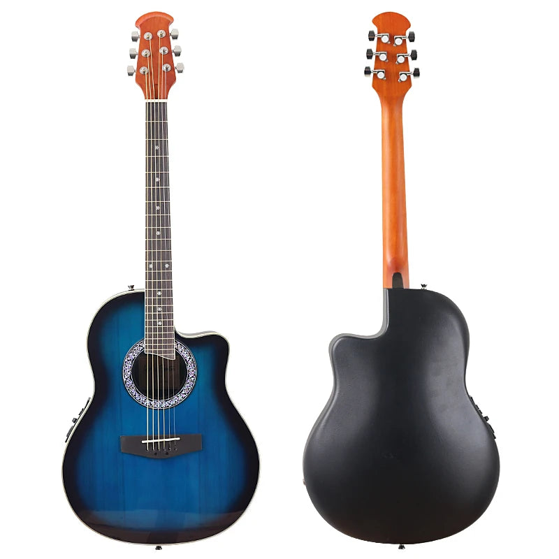 Chitarra acustica elettrica 6 corde con retro rotondo modello Ovation Marrone Chitarra acustica da 41 pollici con design tagliato Chitarra folk elettrica