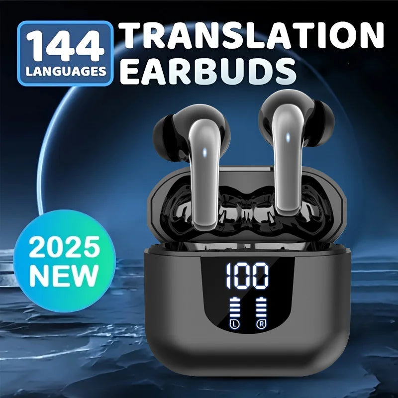 Traduzione istantanea in 144 lingue 2025 nuovi auricolari Bluetooth transfrontalieri con vero display digitale wireless,