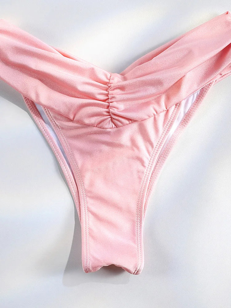 Costume da bagno bikini con pieghe sexy Micro bikini solido Costume da bagno donna Triangolo femminile Costume da bagno da spiaggia