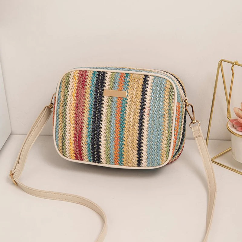 Borsa a tracolla alla moda da donna in tessuto colorato Borsa da spiaggia estiva Borsa a tracolla da donna