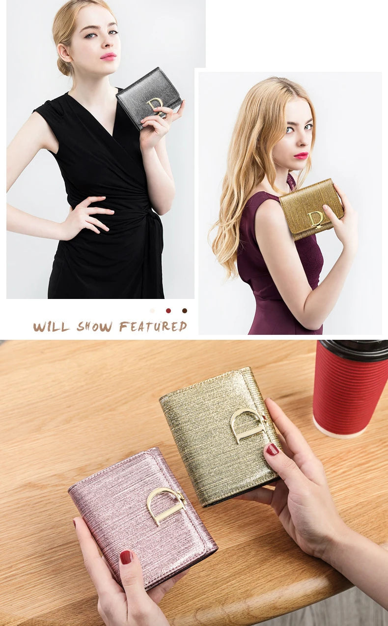 Portafoglio Corto in Pelle di Vacchetta per Donna, Elegante e Alla Moda, con Protezione Anti-RFID per Ragazze