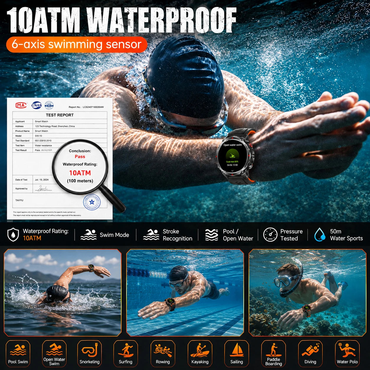 T-Rex 3 Pro Grado Militare AGPS Smart Watch 10ATM Impermeabile Dual-band GNSS Bussola Altimetro AMOLED Swim Sport Smart Watch da uomo