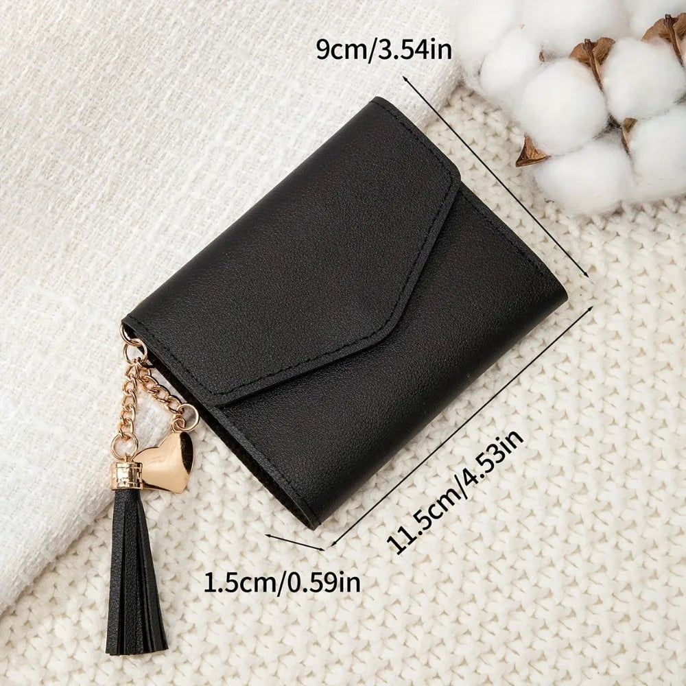 Nuovo portafoglio compatto da donna con pochette Portamonete ultrasottile portatile in pelle PU con porta carte di credito con nappa Portafoglio corto da donna