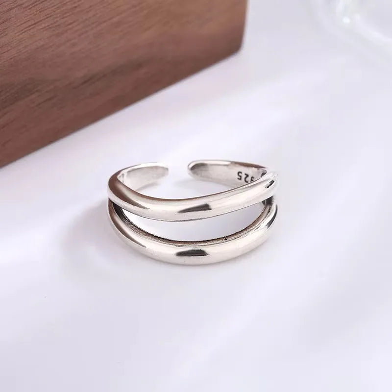 PANJBJ 925 anelli in pietra nera geometrica in argento sterling per le donne ragazza coreana semplice regolabile coppia gioielli Dropshipping