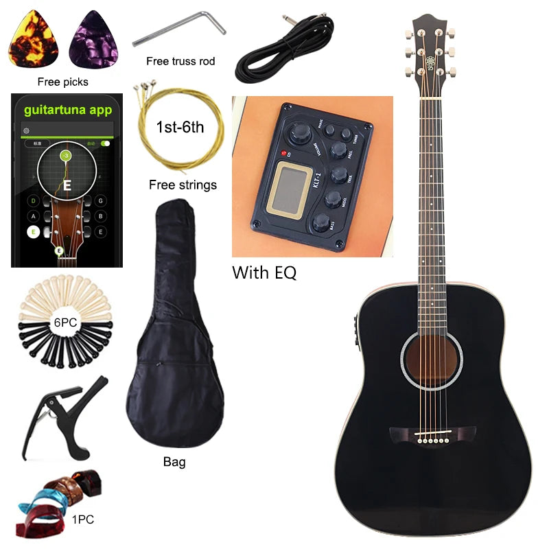 Chitarra elettrica acustica a corpo sottile Chitarra per principianti con Gig Bag gratuito Corda libera Colore bianco naturale Sunburst nero