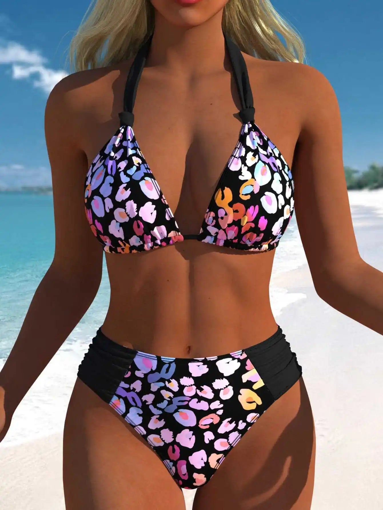 Costume da bagno bikini vintage nero a pois 2026 da donna con reggiseno push-up con laccetti e vita alta, modello cut-out
