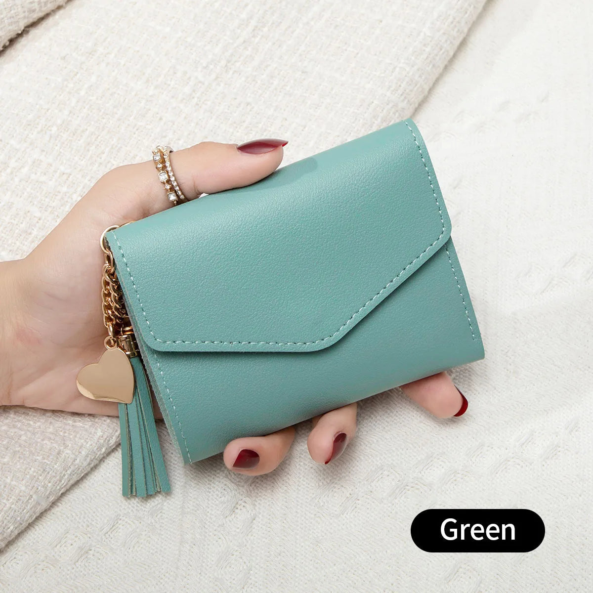 Nuovo portafoglio compatto da donna con pochette Portamonete ultrasottile portatile in pelle PU con porta carte di credito con nappa Portafoglio corto da donna