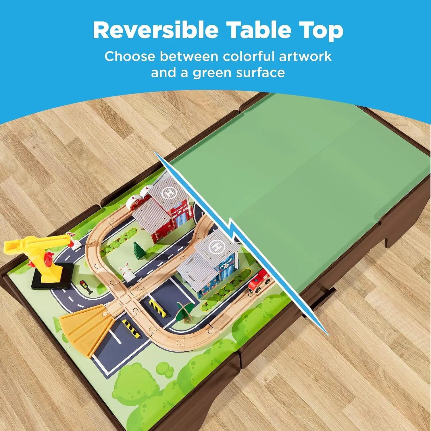 Best Choice Products Grande tavolo da treno da 50 pollici e 70 pezzi, set da gioco multiuso per attività giocattolo in legno per bambini con binari, reversibile