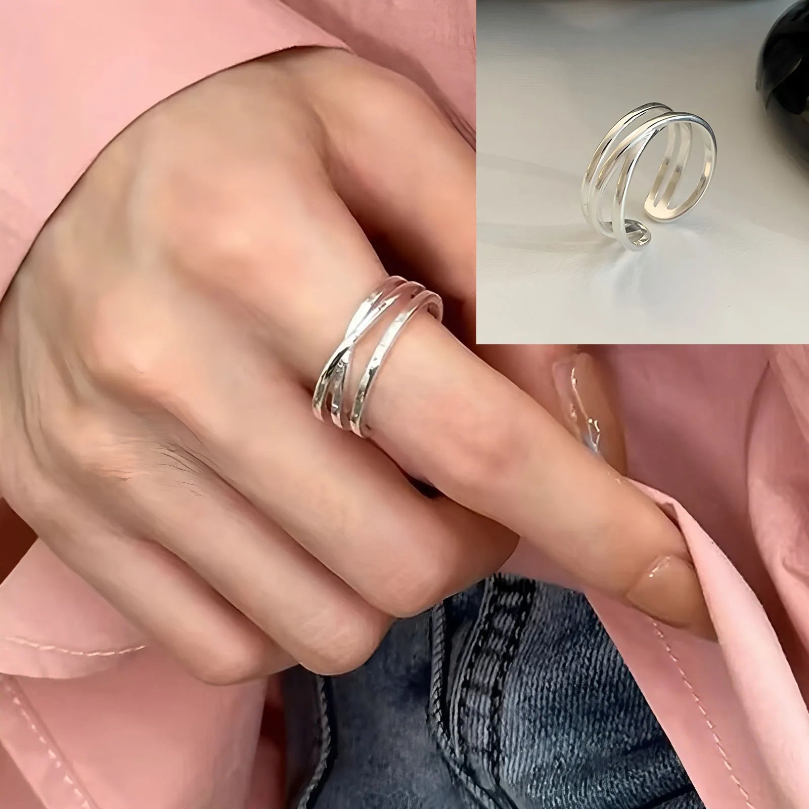 PANJBJ 925 anelli in pietra nera geometrica in argento sterling per le donne ragazza coreana semplice regolabile coppia gioielli Dropshipping