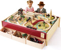Grande tavolo da treno in legno (47,9"x35,2 Set di treni da 100 pezzi, 3 contenitori portaoggetti, set da gioco per bambini dai 3 anni in su
