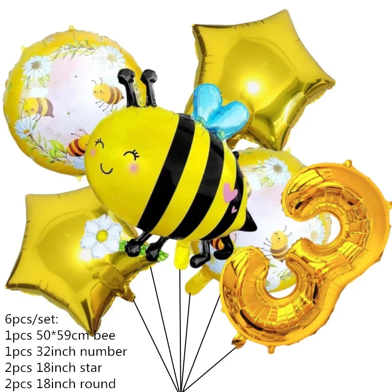 Honey Bee Decorazioni per feste di compleanno per bambini Set di stoviglie usa e getta Tovaglia Piatto di carta Tazza Palloncino Baby Shower Forniture fai da te