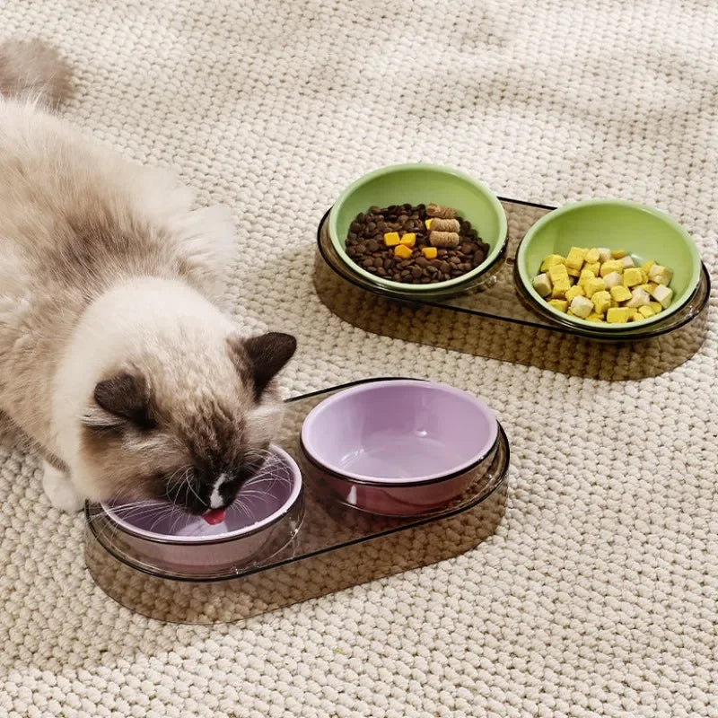 Dog Food Bowl Adjustable Cat Water Bowl Double Bowls for Dogs Feeding Neck Protector Detachable Dog Food Container Pet Supplies