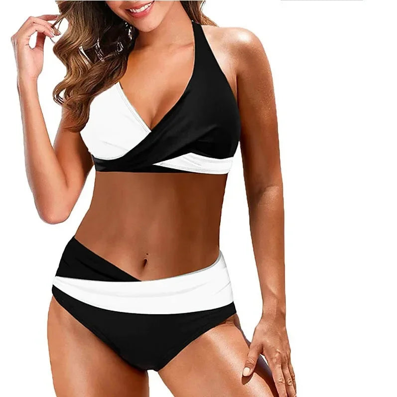 Costume da bagno bikini a vita alta da donna, due pezzi stampato, con pantaloncini, novità di tendenza per la stagione