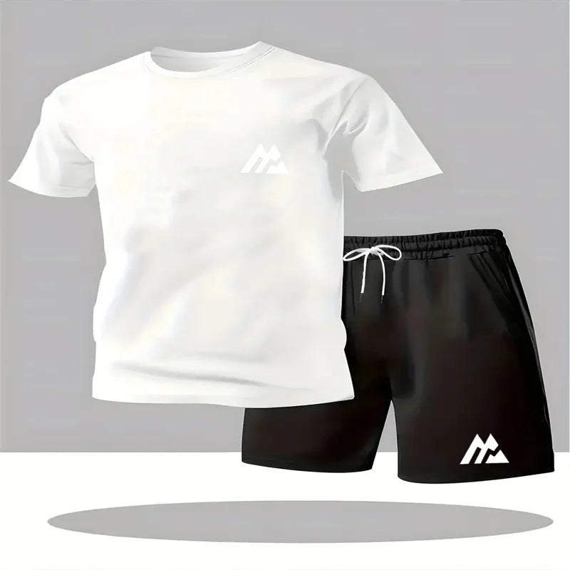 Set Sportivo da Uomo alla Moda, Maglietta a Maniche Corte e Pantaloncini, Completo Sportivo a Collo Tondo, Set 2 Pezzi